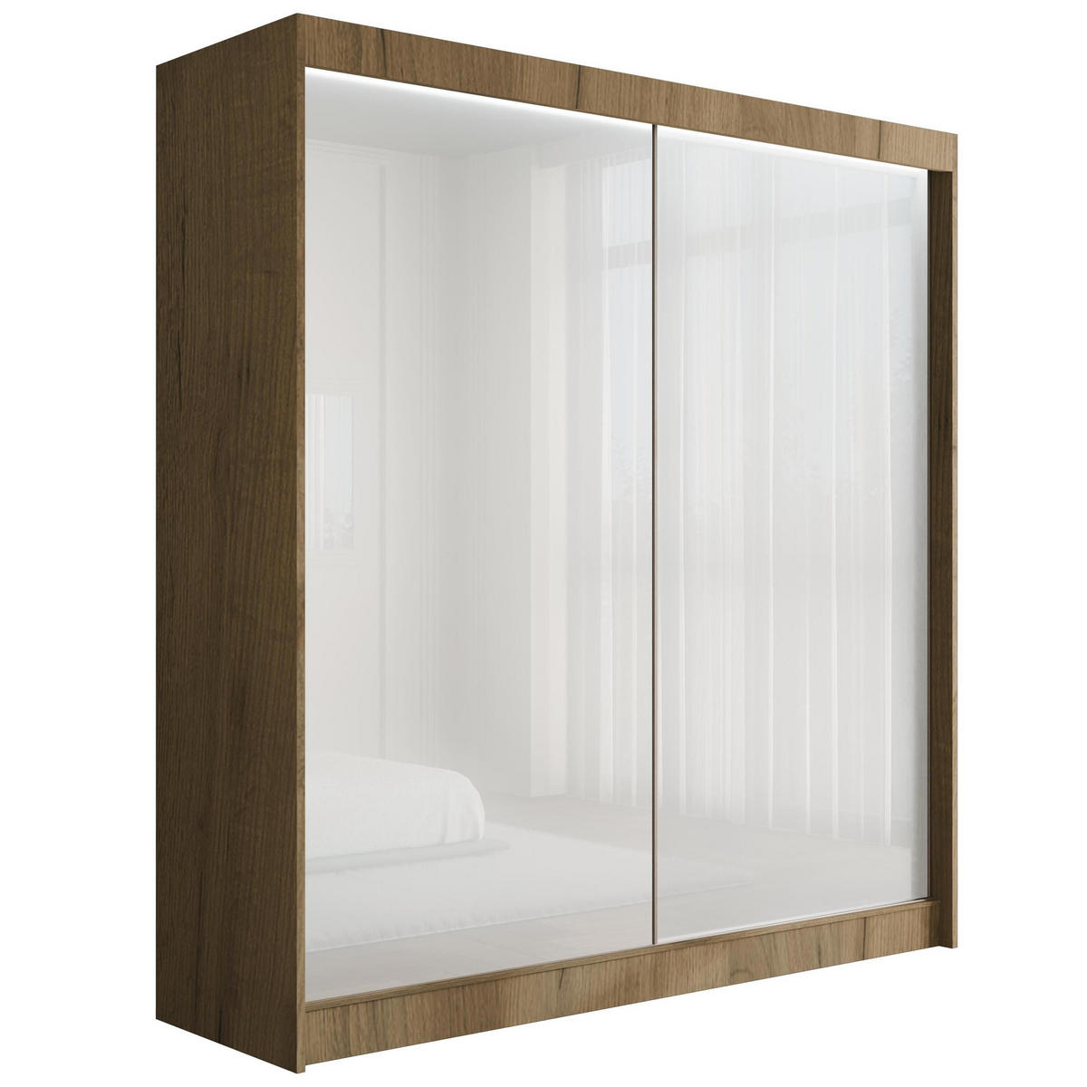 KLEIDERSCHRANK PEKA mit LED - 200 cm - Eichefarben|Weiß - Eichefarben/Weiß, Holzwerkstoff (200/215/61cm) - ALTDECOR