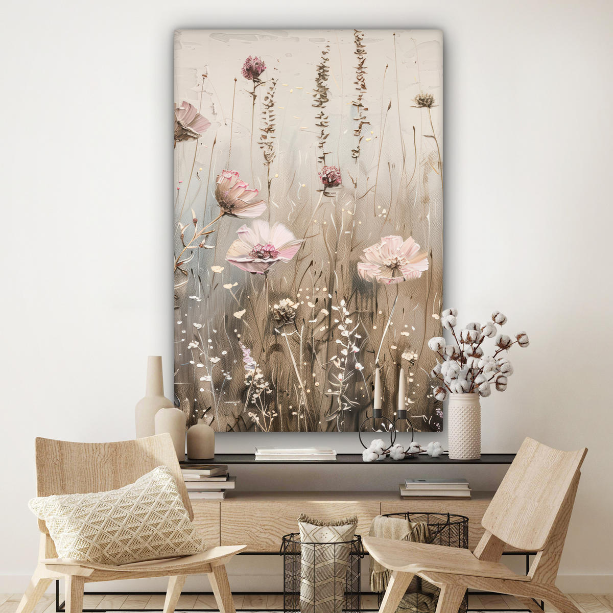 OBRAZ NA PLÁTNĚ Květiny - růžová - moderní - béžová 90x140 cm - béžová, textil (90/140cm) - MuchoWow