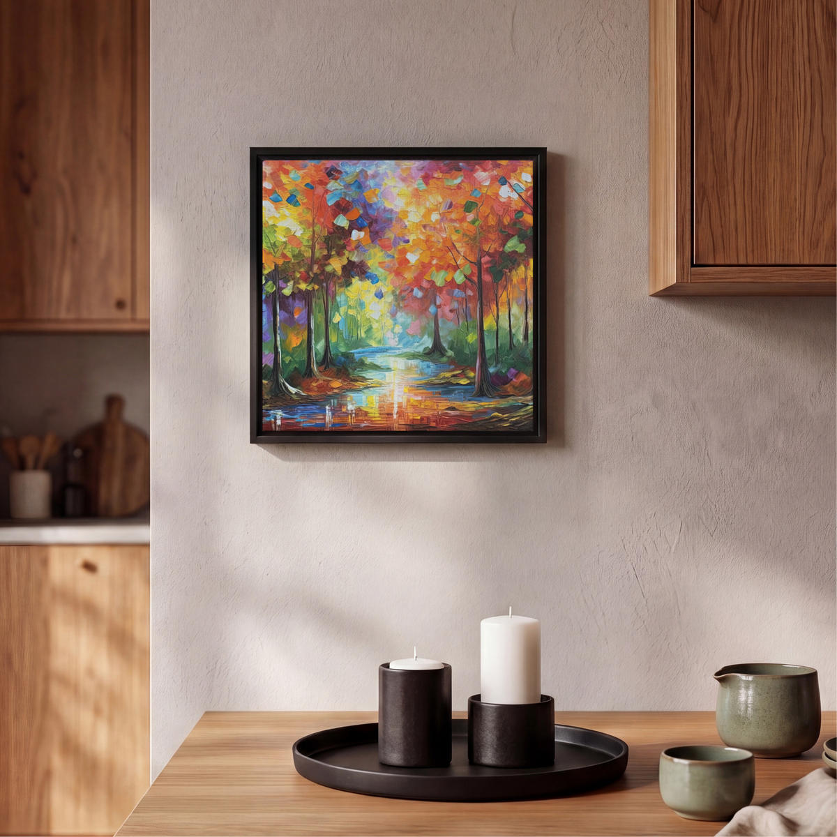 LEINWAND Bilder mit Rahmen - Landschaft - Wald - Farben - Natur - 20x20 - Multicolor, Textil (20/20cm) - MuchoWow