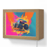 NÁSTĚNNÁ LAMPA Monster truck - Abstraktní - Stříkající barva - Barevné 20x15 cm - růžová, kompozitní dřevo (20/15/8cm) - OnlyWow