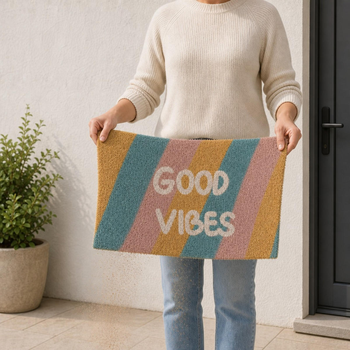 FUSSMATTE Bunt Kokos 60x40 cm Good Vibes - Multicolor, Kunststoff/Textil (60/40cm) - Relaxdays