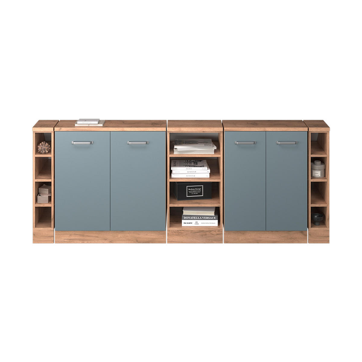 KUHINJSKI ORMAR ZA KOSINE KROVA R-Line Plavo-Siva 210 cm Set od 5 ormarićnih korpusa, dubina 60 cm - hrast medunac/plavo-siva, drvni materijal (210/83.8/60cm) - Vicco