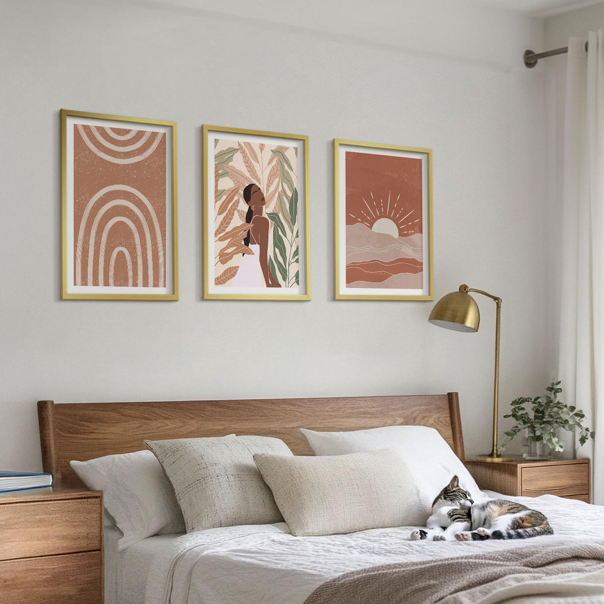 BILDER SET 3er Set - 40x60 cm Goldrahmen - abstrakte Formen im Boho-Stil - Goldfarben, Kunststoff (40/60cm) - TULUP