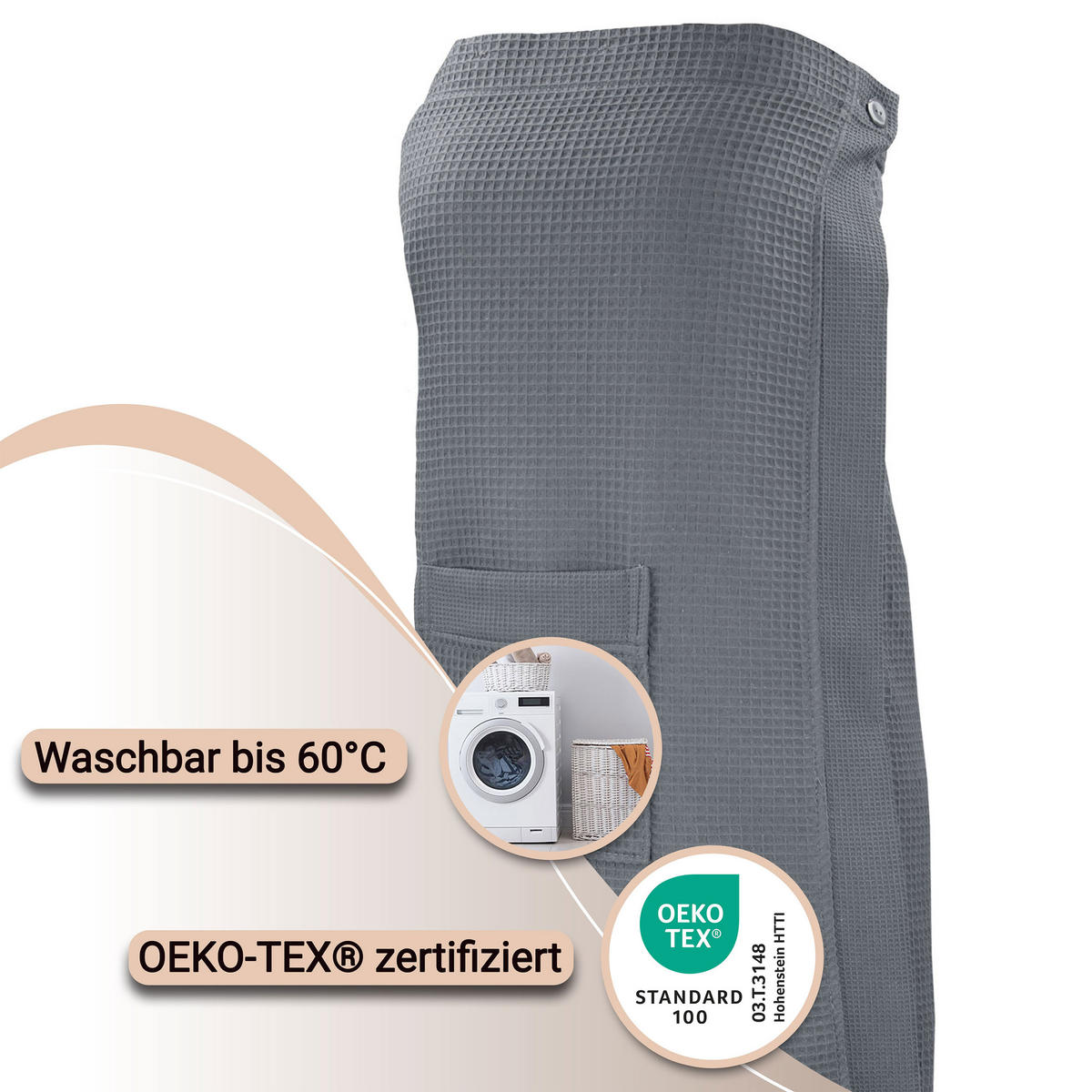 SAUNAKILT, Universalgröße, 100% Baumwolle, Grau - Anthrazit, Textil (Einheitsgrößecm) - Zollner