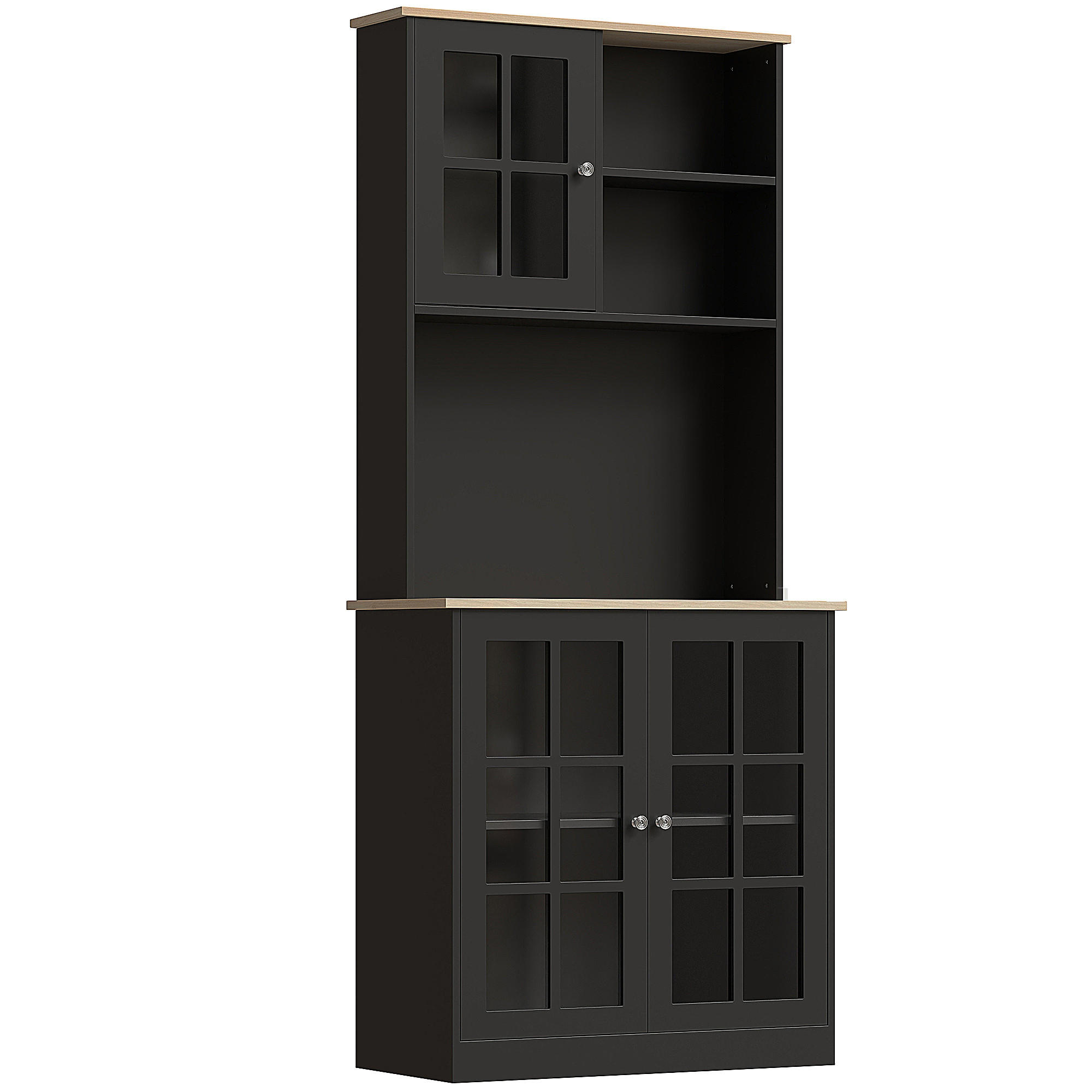 KÜCHENSCHRANK Schwarz und Eiche-Nachbildung, 3 Glastüren, 80/37/183 cm - Schwarz, Holz (203.2/464.82/93.98cm) - PANGIVO