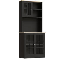 KÜCHENSCHRANK Schwarz und Eiche-Nachbildung, 3 Glastüren, 80/37/183 cm - Schwarz, Holz (203.2/464.82/93.98cm) - PANGIVO