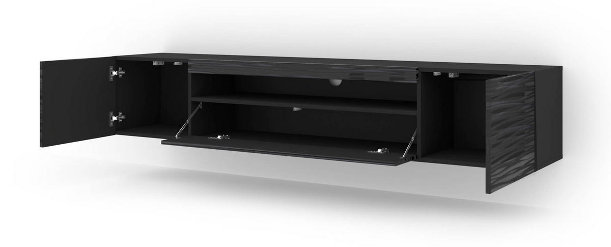 TV LOWBOARD Schwarz 200/42/37 - Anthrazit/Schwarz, Holzwerkstoff (200/42/37cm) - RAUMHIRSCH FURNITURE