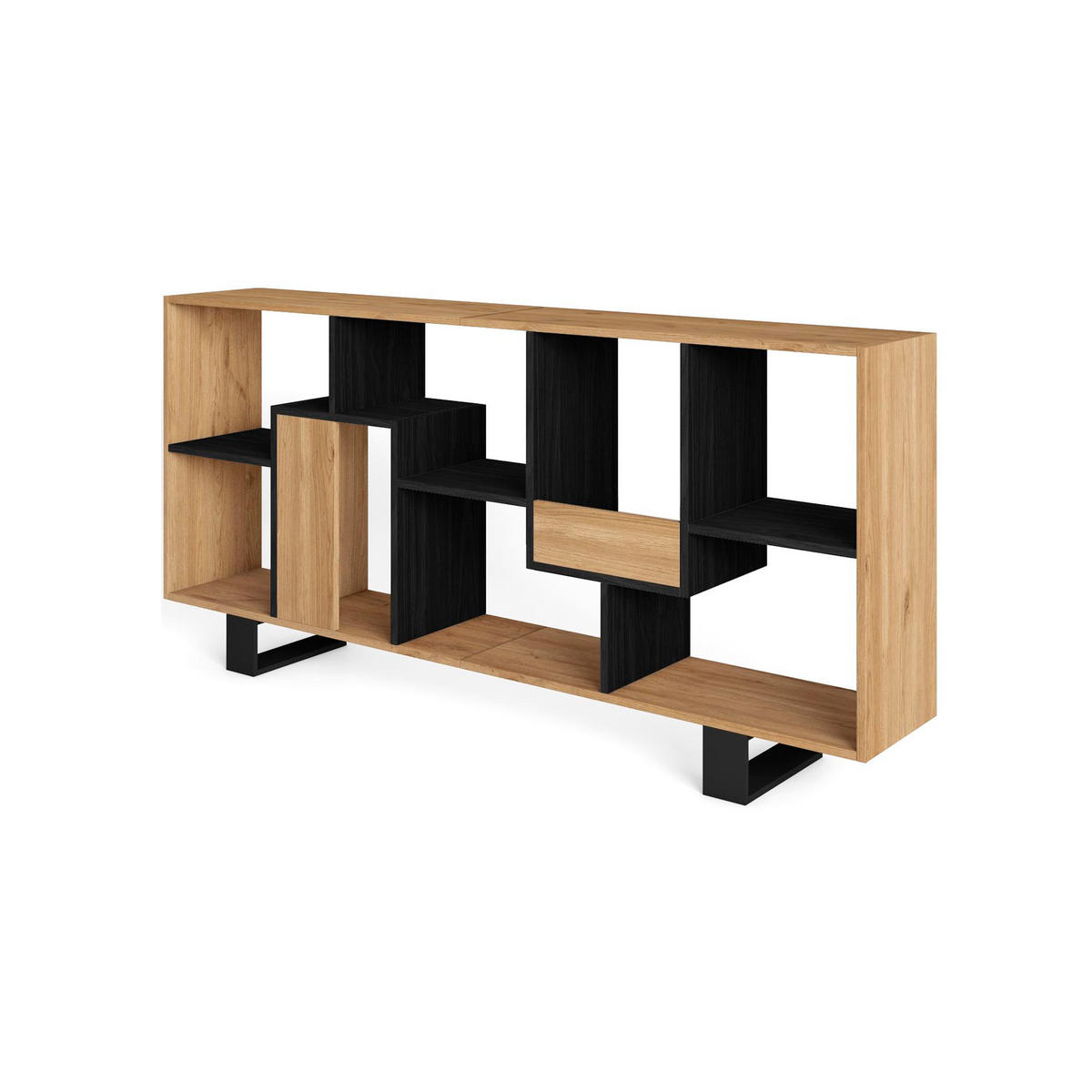 REGAL Bibliothek, Eiche und Schwarz, 67/31/174cm - Eichefarben/Schwarz, Holzwerkstoff (67/174/31cm) - Skraut Home