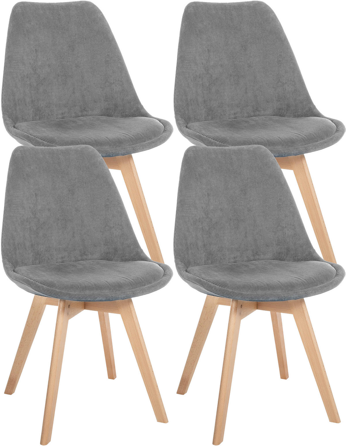 STUHL 4er Set Cord grau - Eukalyptusholzfarben/Grau, Holz/Textil (49/83/50cm) - CLP