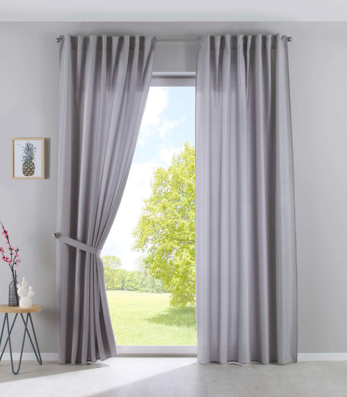 SCHLAUFENGARDINE 2ER SET »Jena« HxB 145x140 cm Silber - Silberfarben, Textil (140/145cm) - Gardinenbox
