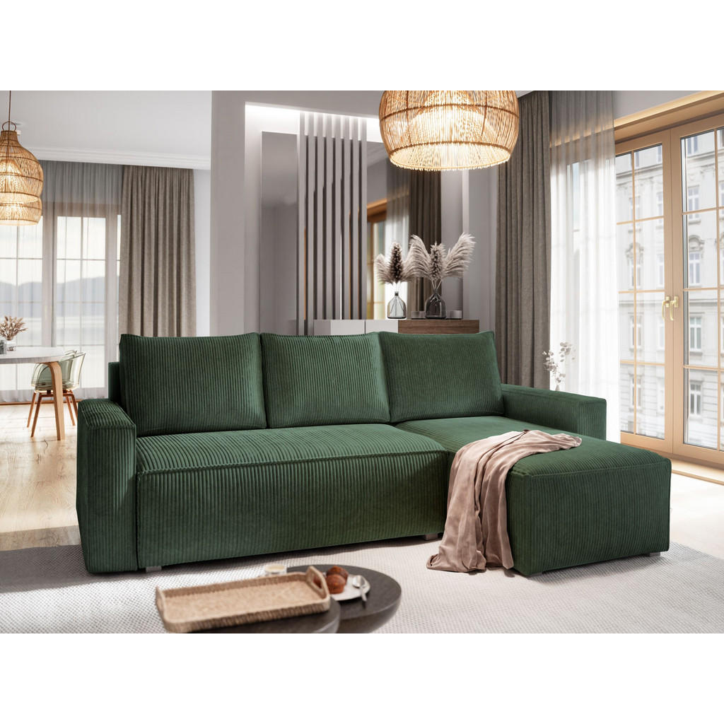Thumbnail - Masseno Ecksofa, Grün, Holz, 3-Sitzer, L-Form, seitenverkehrt montierbar,L-Form, 232x140 cm, Wohnzimmer, Sofas & Couches...