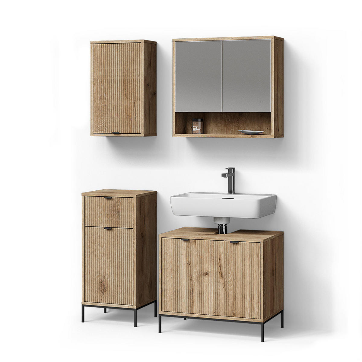 BADMÖBEL-SET ATERNO Viking Oak 4 Teile - Eiche Wotan, Holzwerkstoff (70/63/45cm) - Livinity®