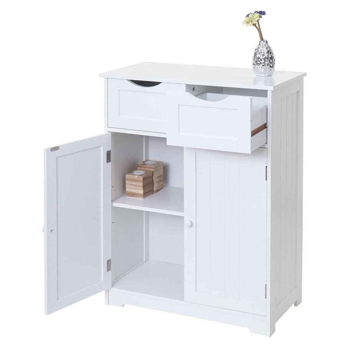 KOMMODE 2 SCHUBLADEN 2 TÜREN Reinweiß - Weiß, Holzwerkstoff (70/80/35cm) - MCW