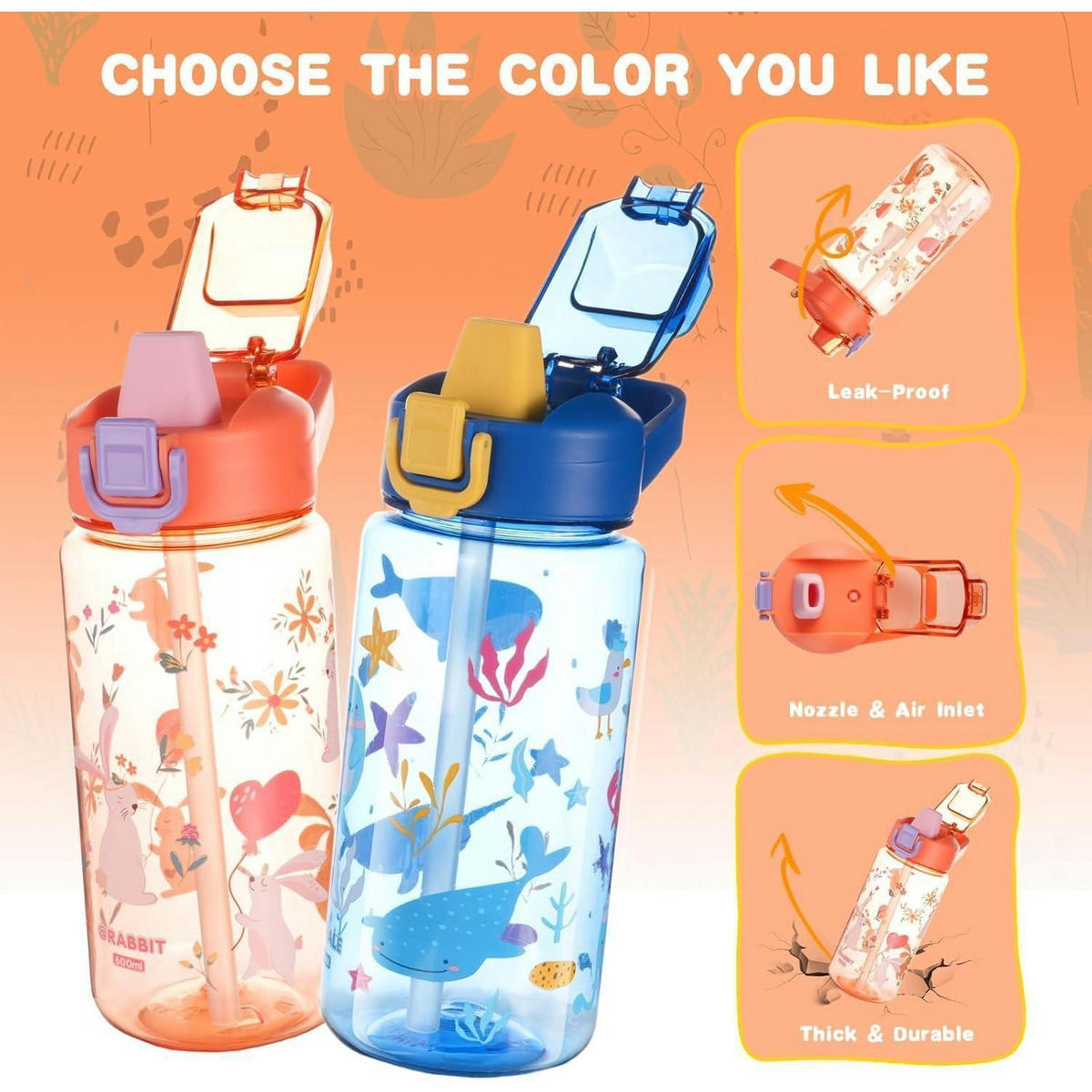 KINDER-TRINKFLASCHE mit Strohhalm 600 ml Blau Seestern - Multicolor, Kunststoff (7.7/7.7cm)