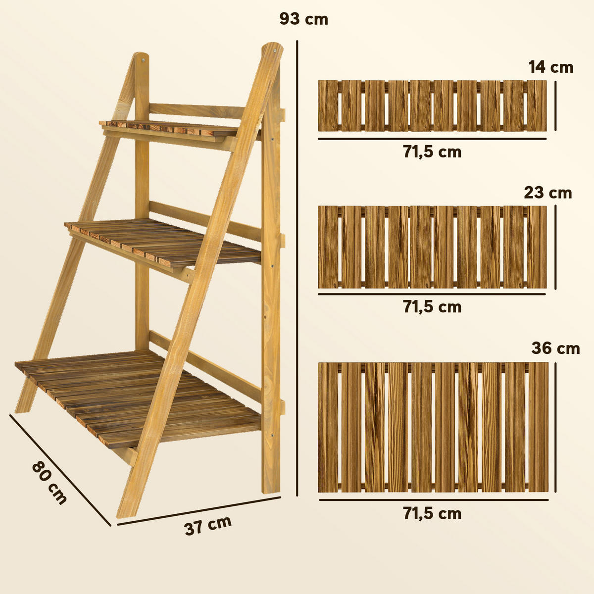 BLUMENTREPPE DE-12126 3-stufig, klappbar, pyramidale Form Braun - Braun, Holz (37/93/80cm) - ComfortXL