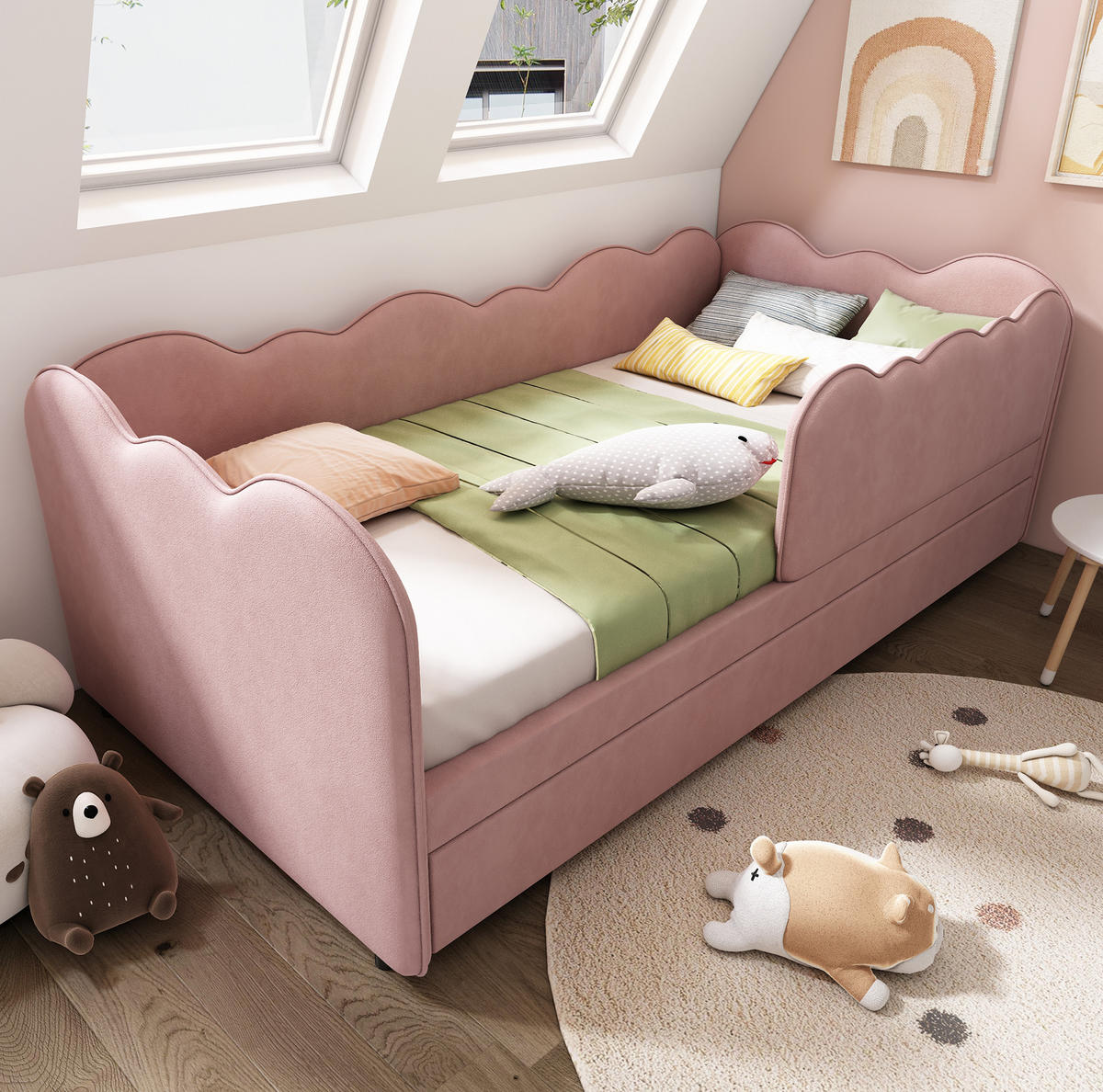 POLSTERBETT 90/190 cm Rosa aus Samt mit Ausziehbett - Rosa, Textil (90/190cm) - OKMYHOME