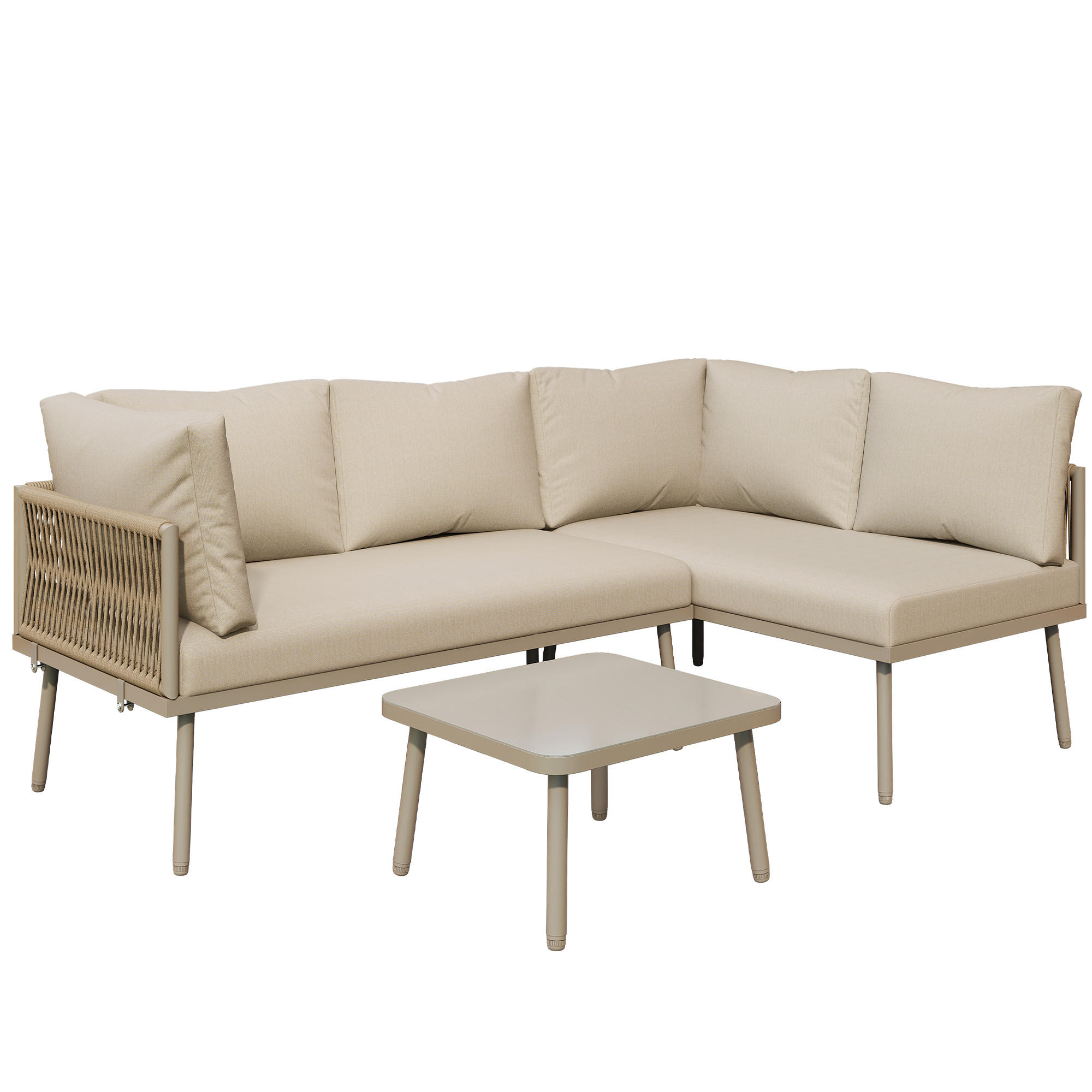 GARTENMÖBEL 120x60x72cm beige aus Eisen und mit Kissen - Beige, Metall - Modfu