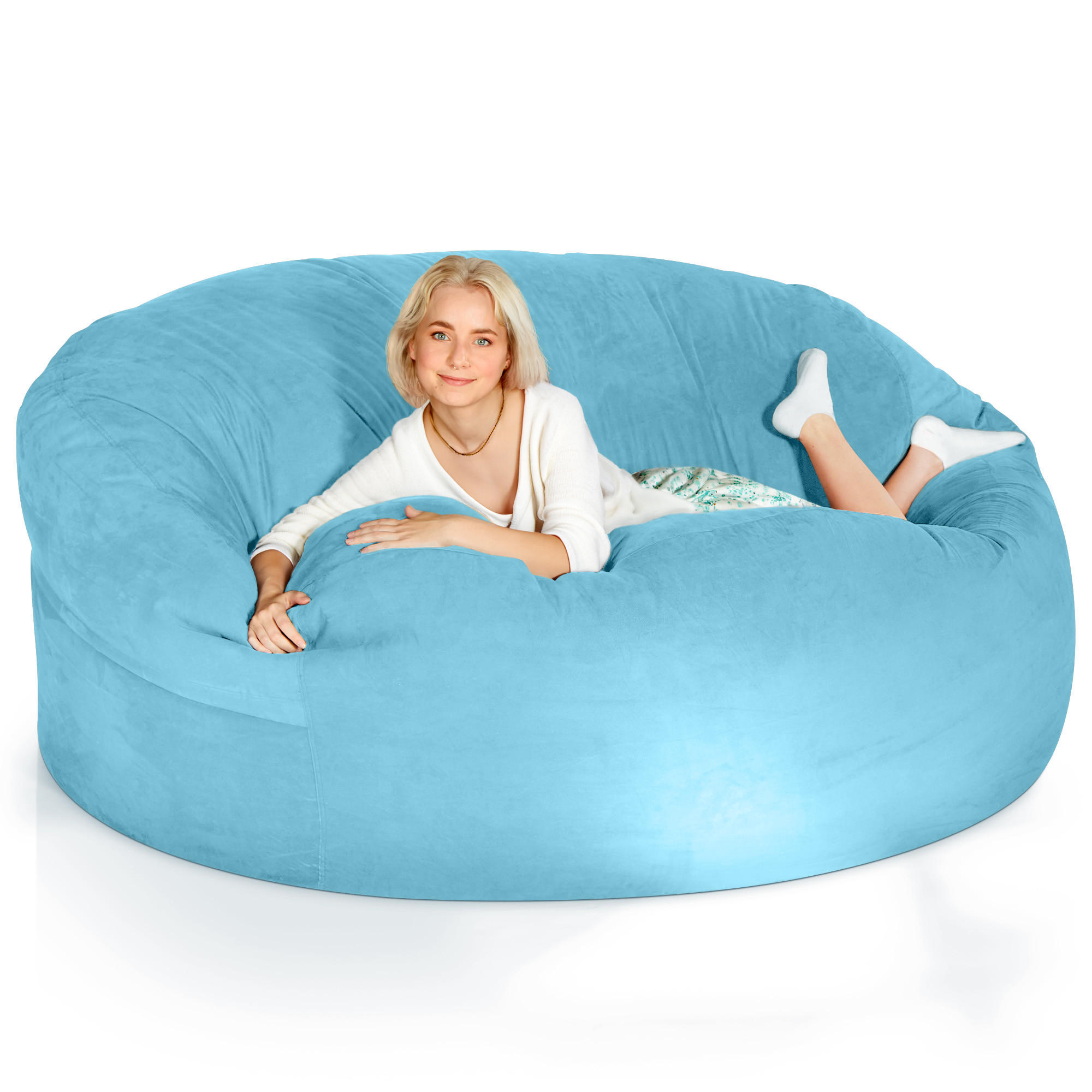RIESEN-SITZSACK XXL JUMBO Velours 6ft - Hellblau, Textil (180/120/180cm) - Green Bean