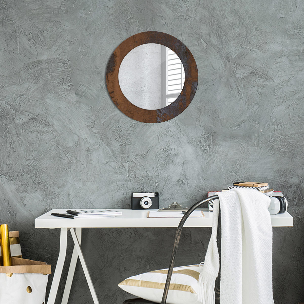 SPIEGEL Ø50 cm Rund mit Aufdruck - Braun, Glas (50/50/0.4cm) - TULUP