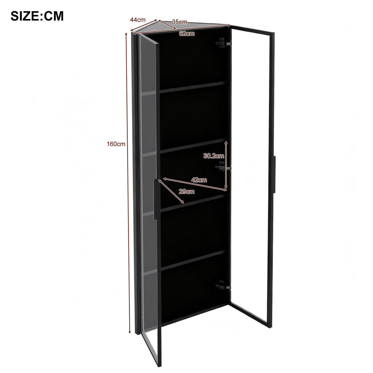 VITRINE 62cm Schwarz Glas LED Eckschrank modern - Schwarz, Holzwerkstoff (62/160/35cm) - FLIEKS