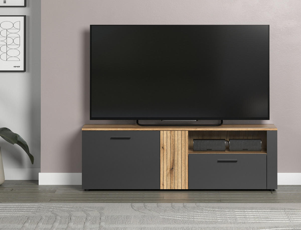 TV-LOWBOARD grau, Evoke Eiche 150 cm, modernes TV-Unterteil - Eichefarben/Anthrazit, Holzwerkstoff/Kunststoff (150/50/42cm) - Top.Furn