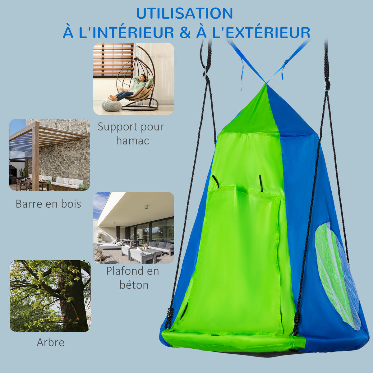 TRAMPOLIN DE-17954 mit abnehmbarem Zelt & Ø 100 cm Grün-Blau - Grün, Kunststoff (100/100cm) - ComfortXL