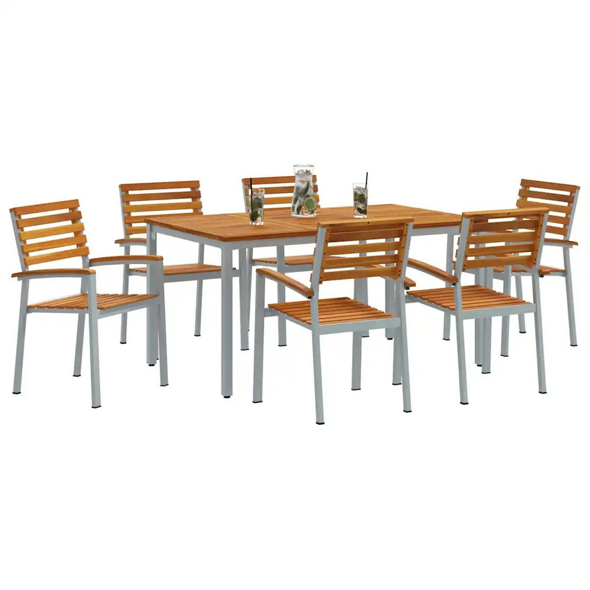 LOUNGEGARNITUR Garten 7-teiliges Grau - Grau, Holz - Kaket