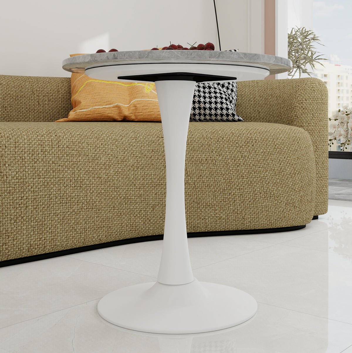COUCHTISCH 70,1 cm aus Kunstmarmor in Grau/Weiß–rund und modern - Grau, Stein (70/70/72cm) - Flora Grace