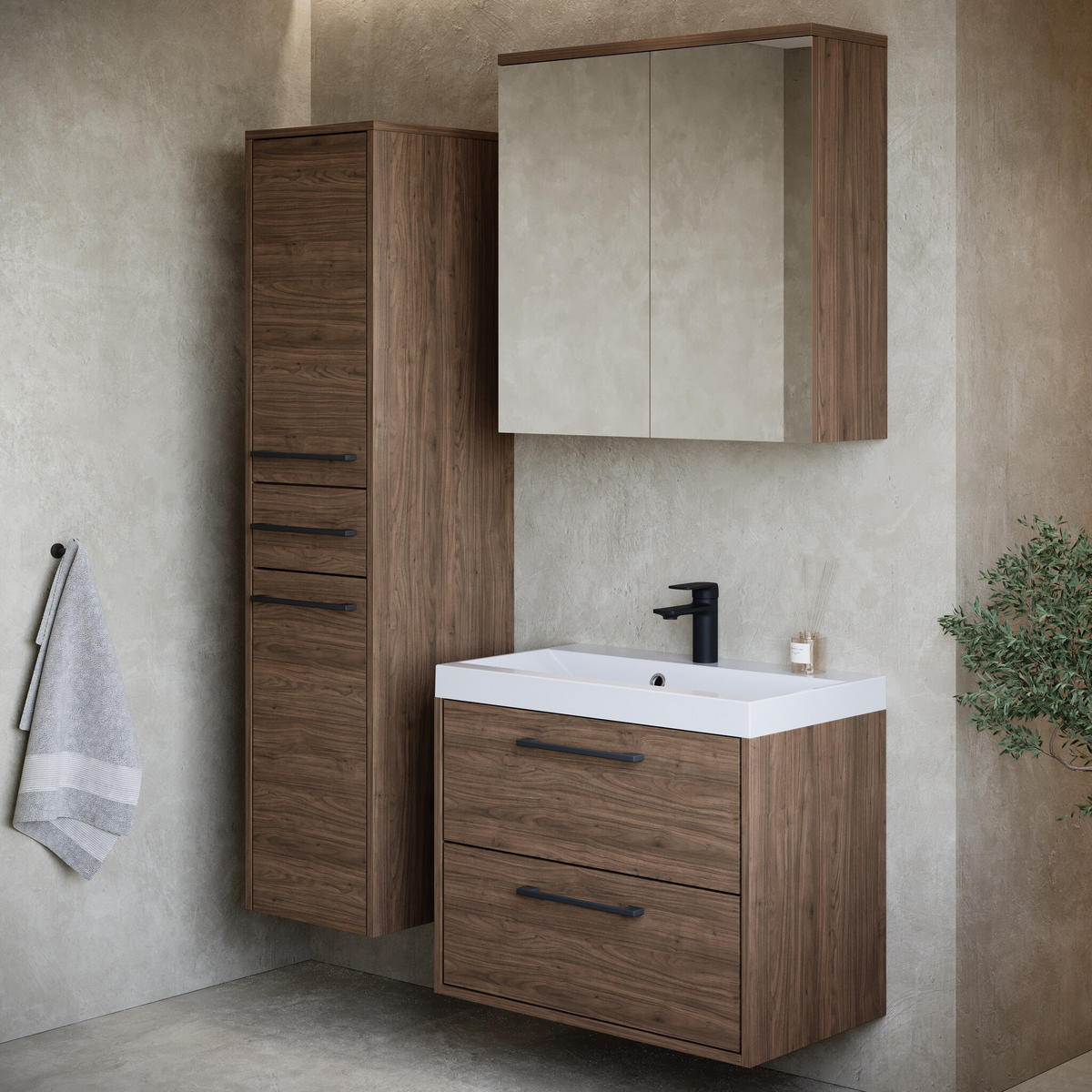 BADMÖBEL-SET Florence 2 Teile Walnuss Braun - 60 x 35 x 51 cm - Eichefarben, Holz (60/51/35cm) - Badplaats