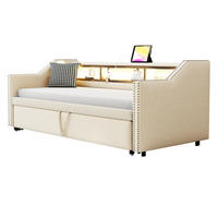 BETT 90/180x190 cm ausziehbar, inkl. Lattenrost und USB, Beige - Beige, Textil (90/190cm) - BEAOK