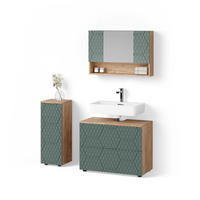 BADMÖBEL-SET Ronco Grün/Goldkraft Eiche 3 Teile, mit Schubladenschrank und Midischrank - Honigeiche/Grün, Holzwerkstoff (80/58/41cm) - Livinity®