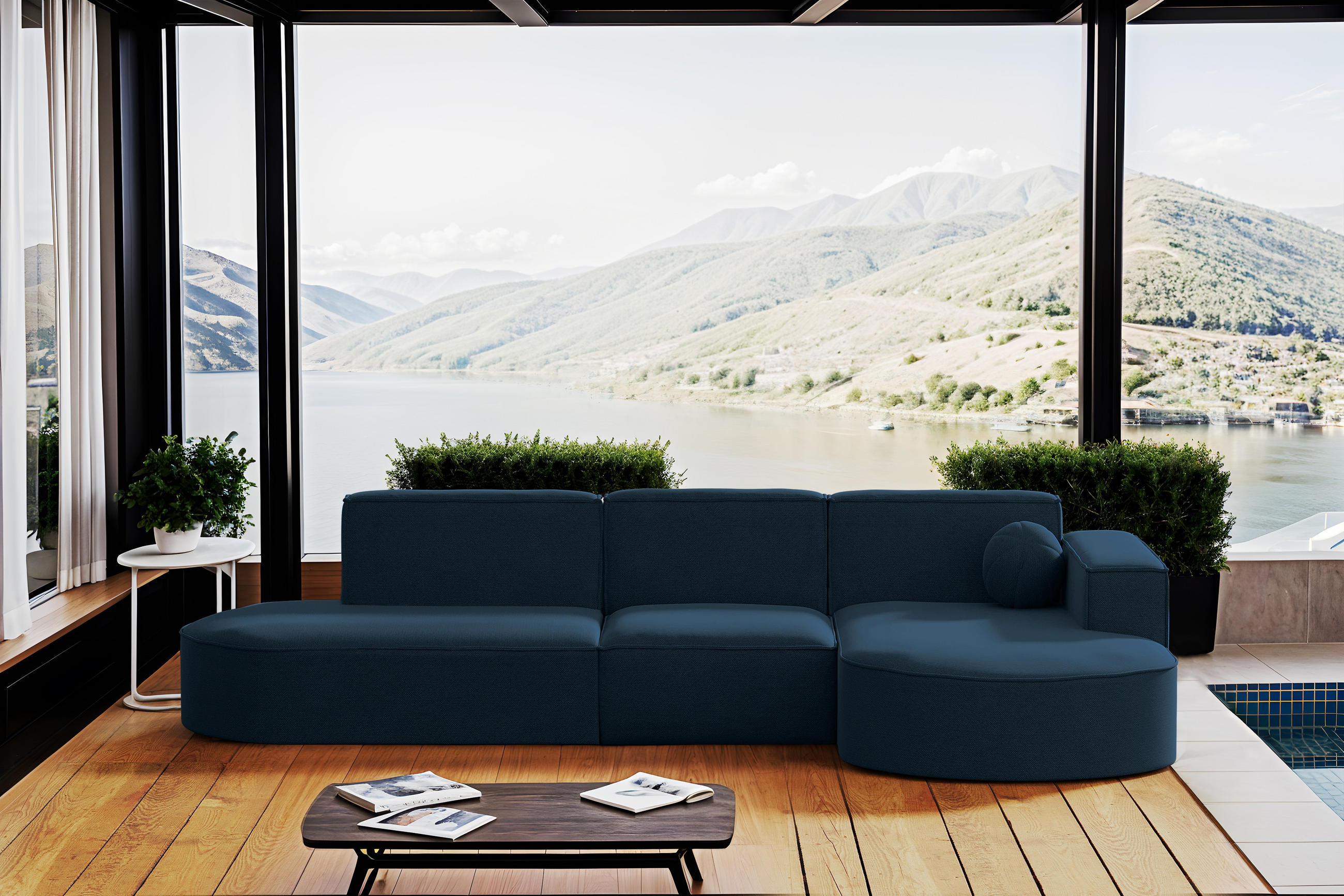 GARTENECKSOFA L-Form Garten Modena L Patio Marineblau Rechts - Blau, Holz/Textil (296/78/165cm) - Kaiser Möbel