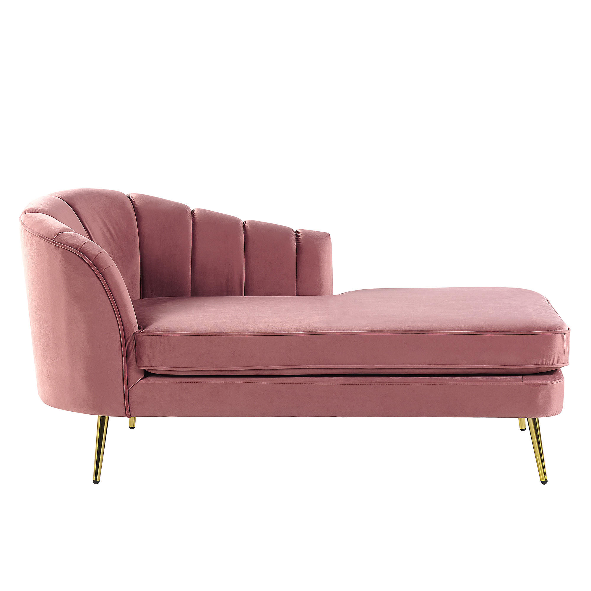 CHAISELONGUE Samtstoff rosa linksseitig Allier - Pink/Goldfarben, Textil (150/75/76cm) - Beliani