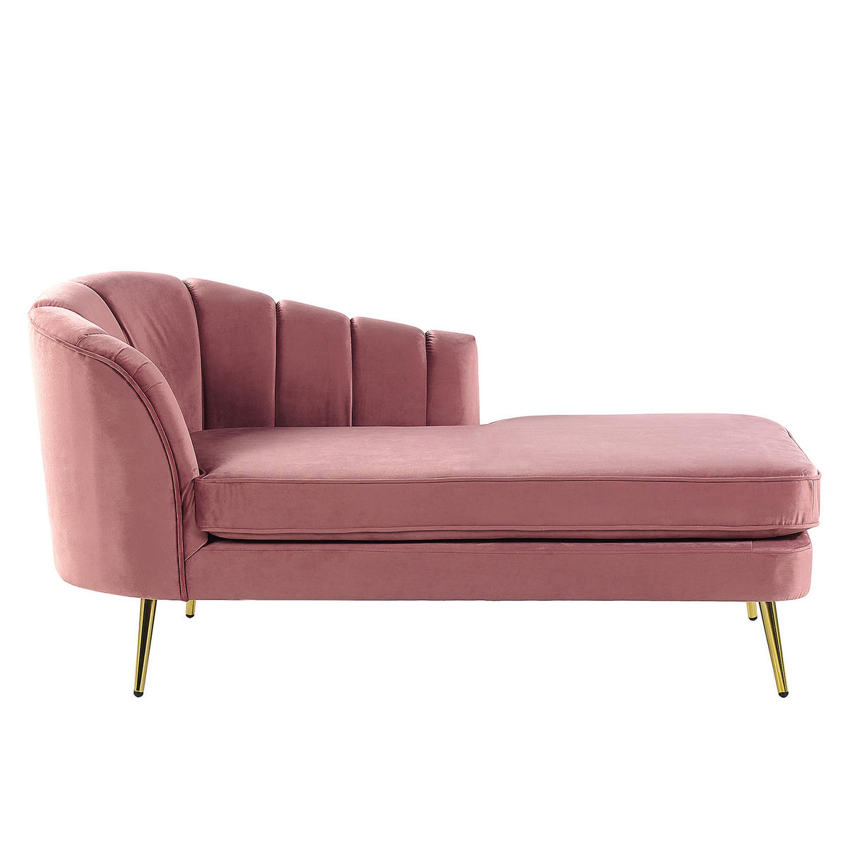 CHAISELONGUE Samtstoff rosa linksseitig Allier - Pink/Goldfarben, Textil (150/75/76cm) - Beliani