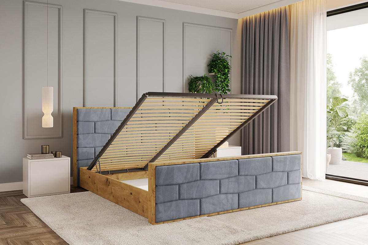 POLSTERBETT mit Bettkasten, Fußteil und Lattenrost, Boxbett mit Matratze H3/H4 - ENZO8-Z 120x200 Grau - Grau, Holzwerkstoff/Textil (120/200cm) - ALTDECOR