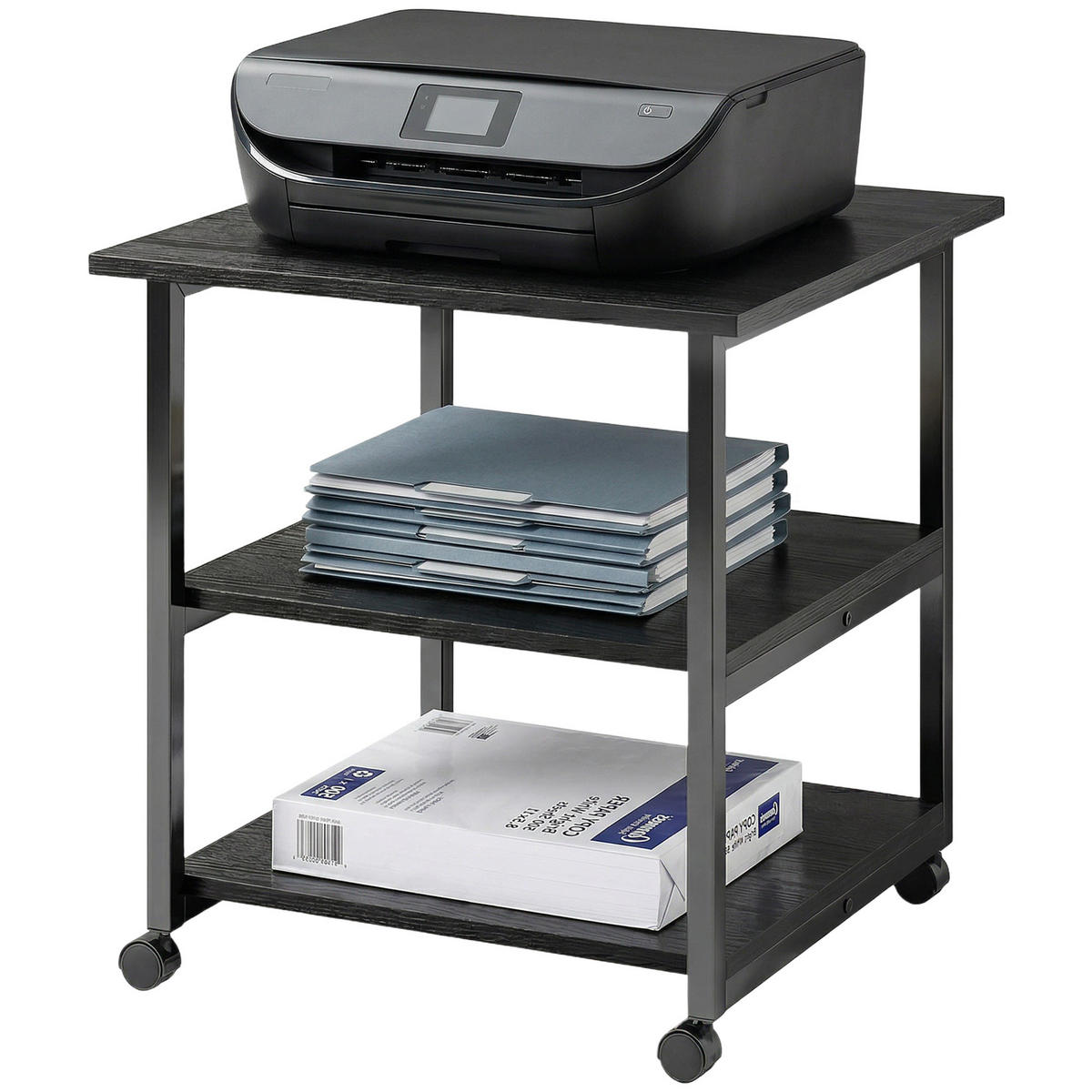 ROLLCONTAINER DE-14462 3 Ebenen mit Rollen - Schwarz, Holzwerkstoff (50/52.5/50cm) - ComfortXL