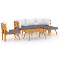 GARTEN-LOUNGE-SET 6-teilig Mit Kissen Massivholz Akazie - Dunkelgrau/Braun, Holz/Textil - vidaXL