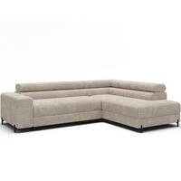ECKSOFA COLESIO L-Form, Schlaffunktion, Bettkasten, verstellbare Kopfstützen, Wellenfederung, Metallfüße, breiter Cordstoff - Creme/Schwarz, Kunststoff/Metall (204/269cm) - Wohnideebilder