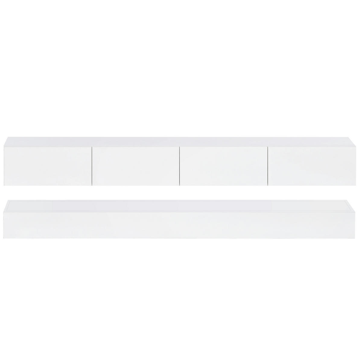 TV-LOWBOARD aus MDF 130x33x15 cm Weiß wandhängend mit LED-Beleuchtung, 4 Schubladen und Bluetooth-App-Steuerung - Weiß, Holzwerkstoff (130/15/33cm) - Modfu