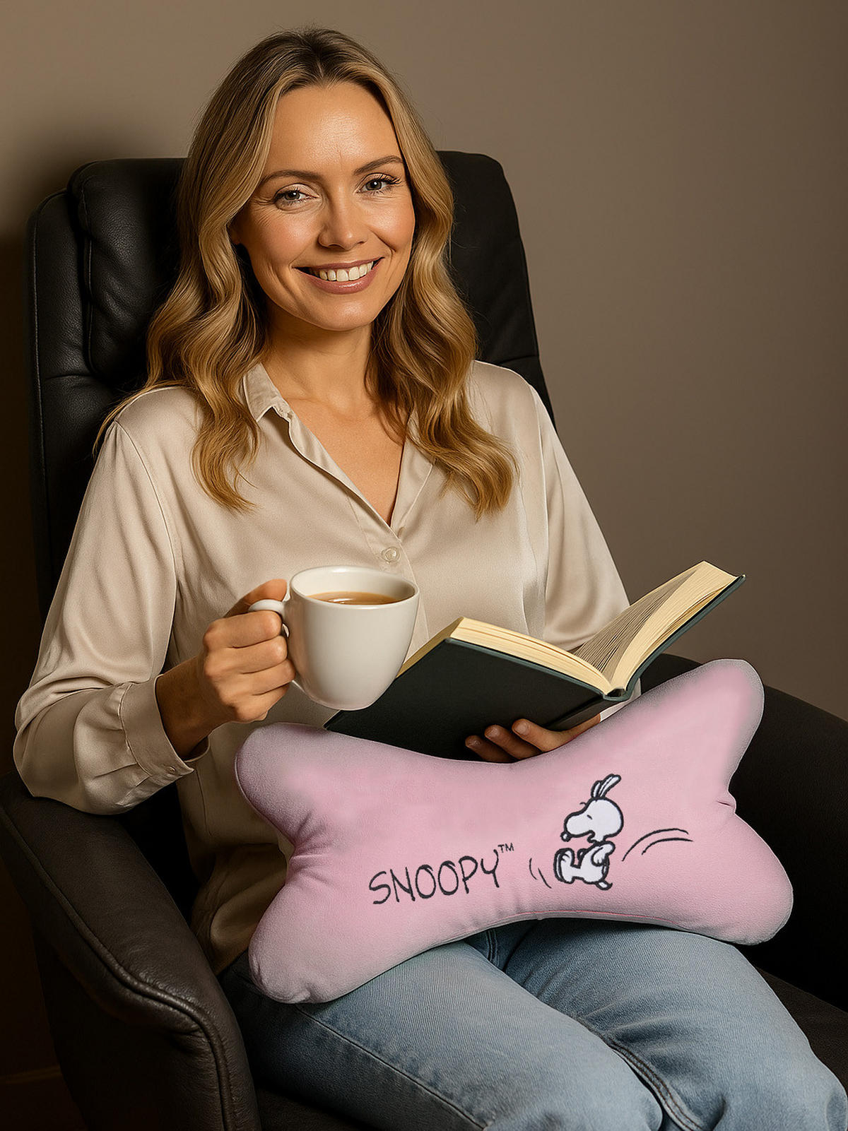 NACKENKISSEN Leseknochen The Peanuts Snoopa Rosa 40 x 20 cm - Rosa, Textil (20/40cm) - United Labels