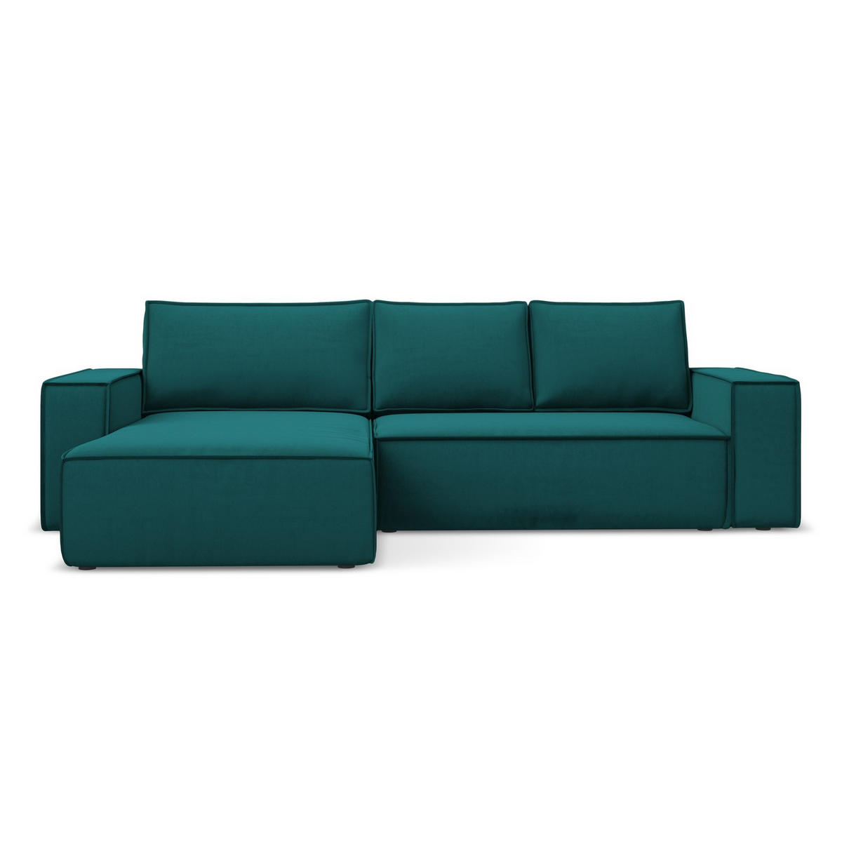ECKSOFA mit Schlaffunktion Samt Stoff Blau - Blau/Petrol, Kunststoff/Textil (185/290cm) - LaMiaSofa