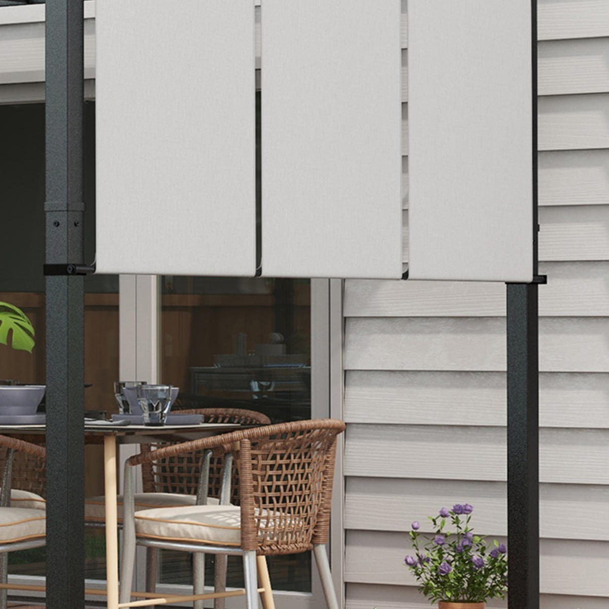 PERGOLA Stahl Polyester Hellgrau - Dunkelgrau/Hellgrau, Textil/Metall (296/235/357cm) - Outsunny