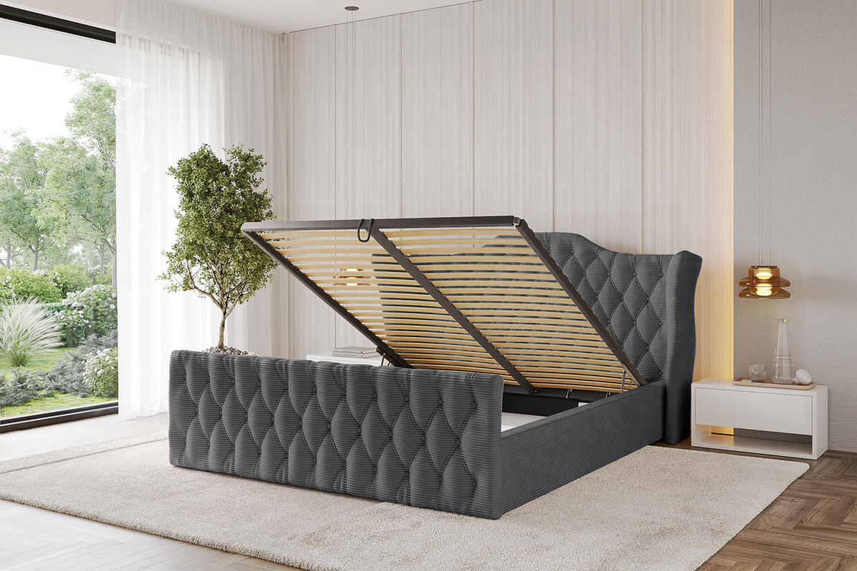 POLSTERBETT mit Bettkasten, Fußteil und Lattenrost, Boxbett ohne Matratze - ZORAN-Z 120x200 Dunkelgrau - Anthrazit, Holzwerkstoff/Textil (120/200cm) - ALTDECOR