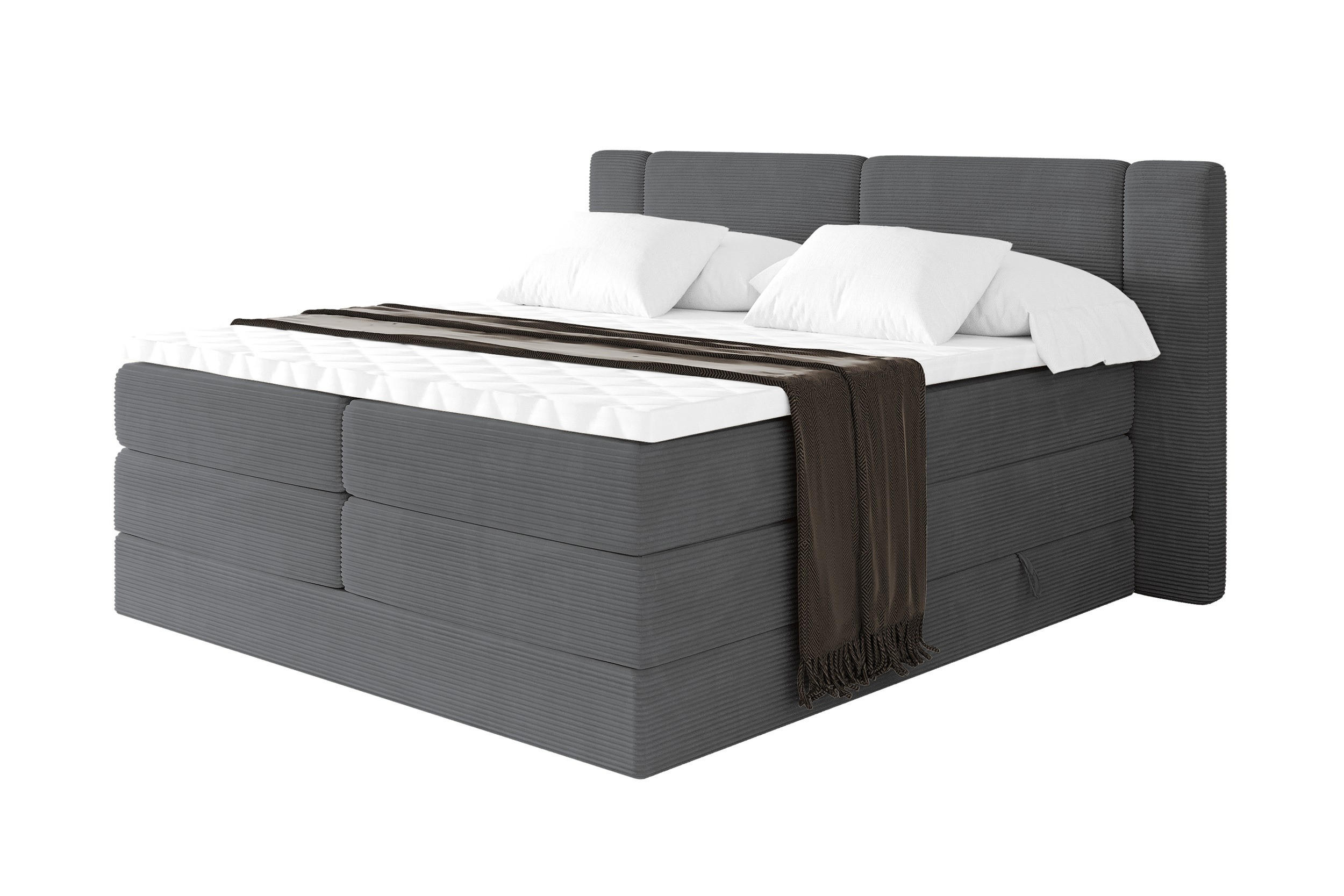 BOXSPRINGBETT mit Matratze H3/H4 - EVON KING - 140x200 cm Dunkelgrau - Graphitfarben, Holzwerkstoff (140/200cm) - ALTDECOR