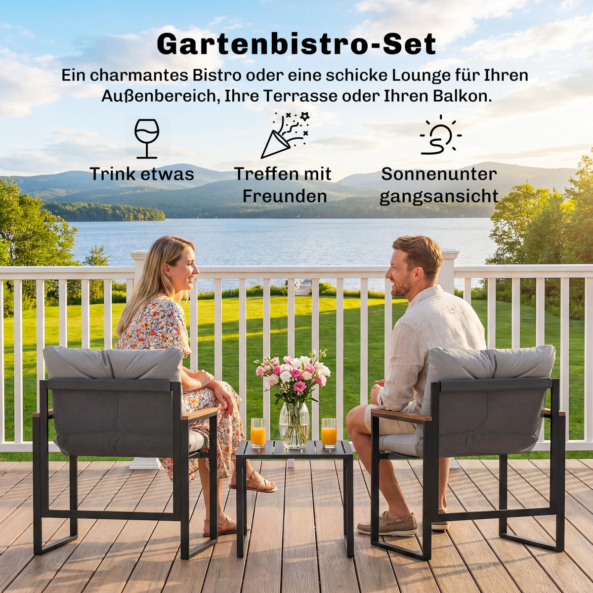 BISTRO-SET Metall Texteline Grau - Schwarz/Grau, Textil/Metall - Outsunny