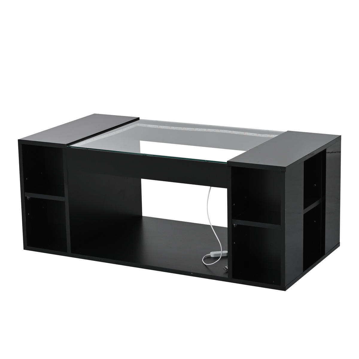 COUCHTISCH DE-070 LED-Glas Schwarz - Schwarz, Holzwerkstoff (50/100/40cm) - ComfortXL