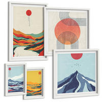 BILDER SET 5er Set - 50x50 cm & 20x30 cm & 40x60 cm Weißer Rahmen - Pastellfarbene Berge im Japandi-Stil - Weiß, Kunststoff (40/60cm) - TULUP