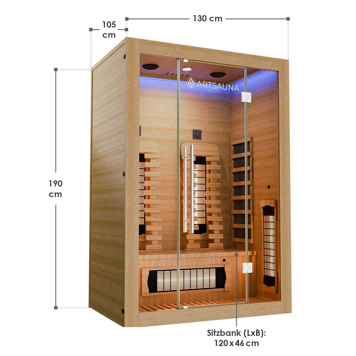 INFRAROTKABINE Kiruna130 Premium mit Dual Technologie - Naturfarben, Holz (130/190/105cm) - Artsauna