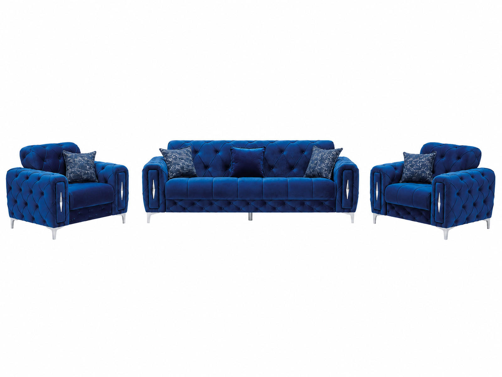 SITZGARNITUR Patna, Blau Stellvariante 3+1+1 - Blau, Holzwerkstoff/Kunststoff (245/80/100cm)