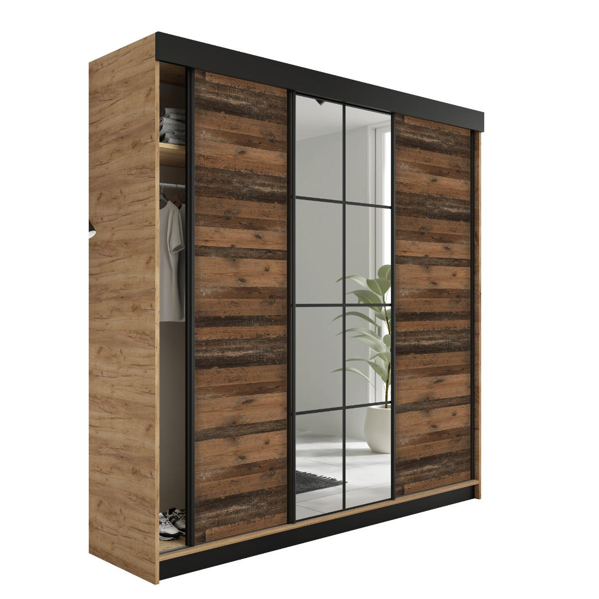 Kier Furniture POSUVNÁ ŠATNÍ SKŘÍŇ LAMARO - 250x205x59cm - Dub Craft & Old Style